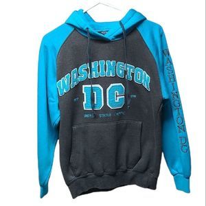 Washington DC souvenir mens aqua and white patch lettering gray hoodie Small
